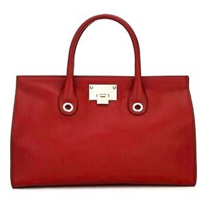 New Jimmy Choo *Riley* Red Grainy Calf Leather Tote Cross-body Large Bag